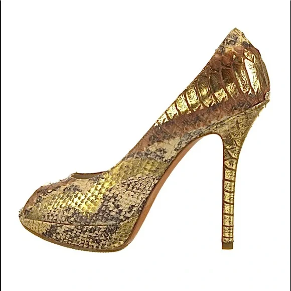 Christian Dior Python Leather Embossed Peep Toe Shoes - Picture 3 of 16